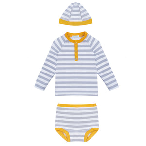 Bobby Stripes Pale Grey - SPF50 baby swim set
