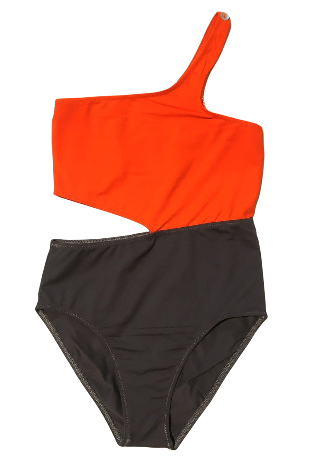 Jenny orange taupe - Maillot de bain asymétrique bicolore