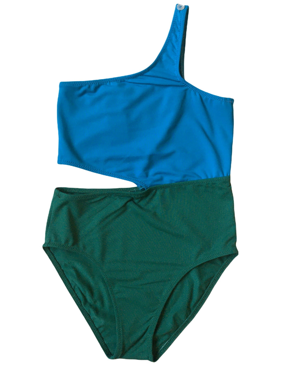 Jenny bleu canard vert - Maillot de bain asymétrique bicolore