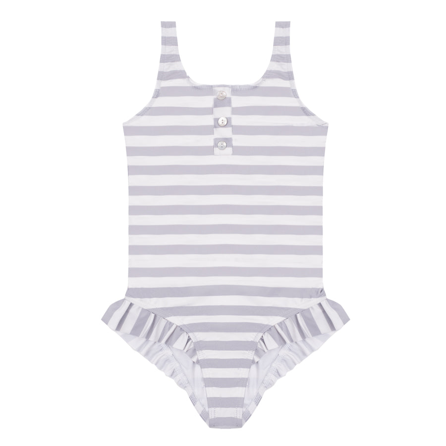 Lina Stripes Pale Grey - One piece swimsuit with ruffles 