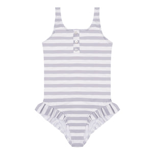 Lina Stripes Pale Grey - One piece swimsuit with ruffles 